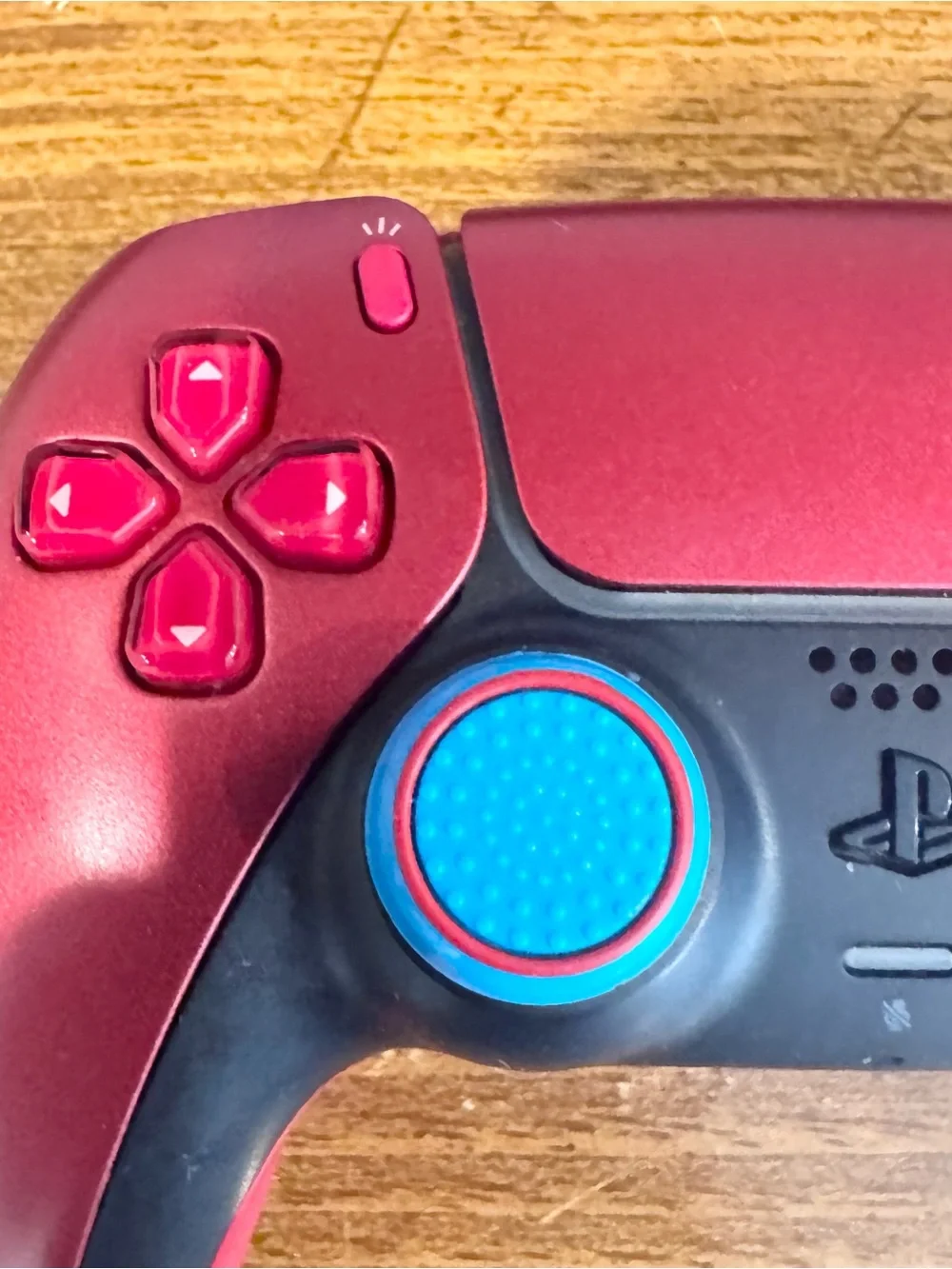 Sony Red Wireless Controller with Blue Thumb Grips